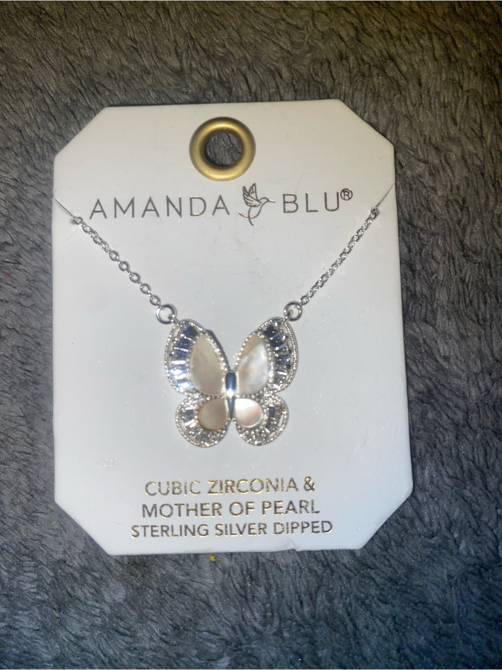 Amanda Blu White Mother-of-Pearl Butterfly Necklace with Cubic Zirconia